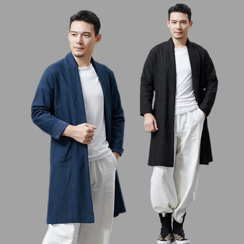 2020 xuân nam mới áo cotton và vải lanh gió áo khoác hai lớp giản dị thiền du lịch cardigan kiểu retro Trung Quốc - Áo gió