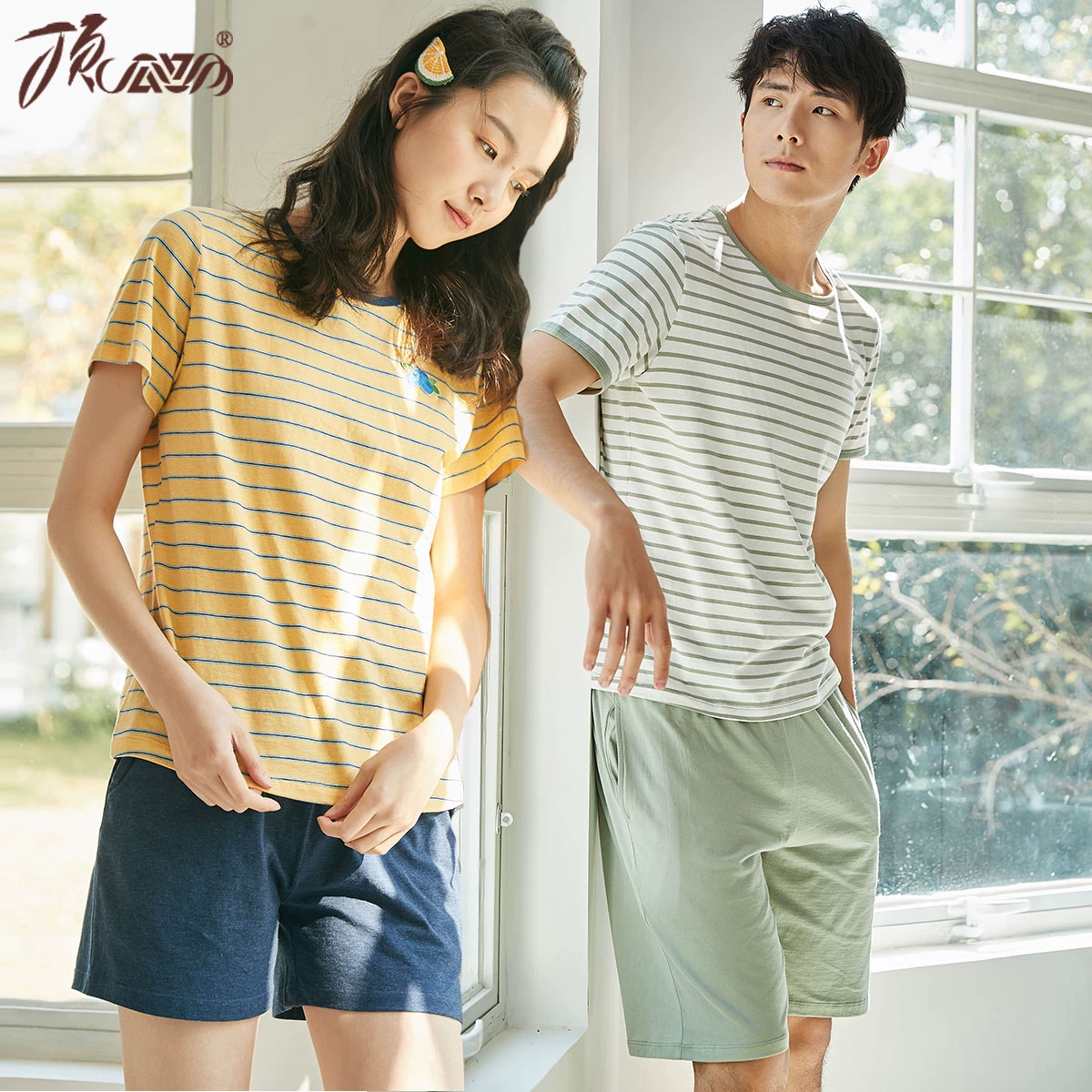 Dingguagua dịch vụ nhà phù hợp với phụ nữ cotton thấm mồ hôi thoáng khí nhẹ ngắn tay bộ đồ ngủ giản dị thường phù hợp với Xia Dingguagua - Giống cái