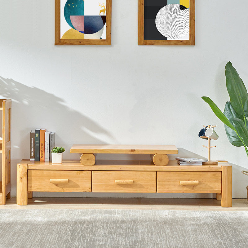 Solid wood TV cabinet 18m log low cabinet living room cypress floor cabinet Chinese pastoral TV cabinet homestay furniture