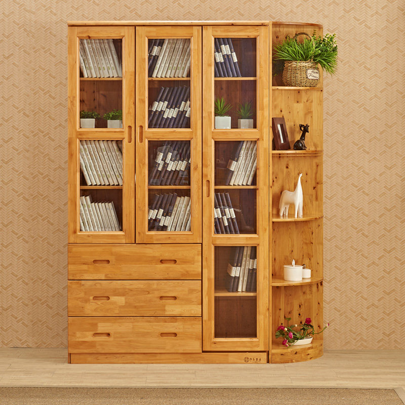 Pure Solid Wood Berwood Bookcase Bookcase With Glass Door Bookshelf Shelves Free Combination Triple Door Display Cabinet Furniture