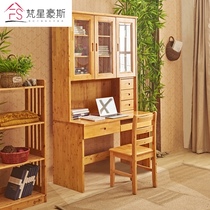  1 2 meters solid wood desk Cypress bookshelf bookcase combination computer desk Desktop home writing desk Childrens learning desk