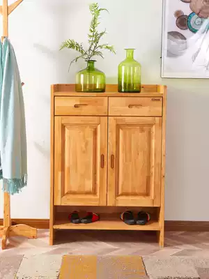 Chinese style all solid wood cypress shoe cabinet entrance cabinet two-door three-door shoe rack Simple modern storage cabinet Simple storage cabinet