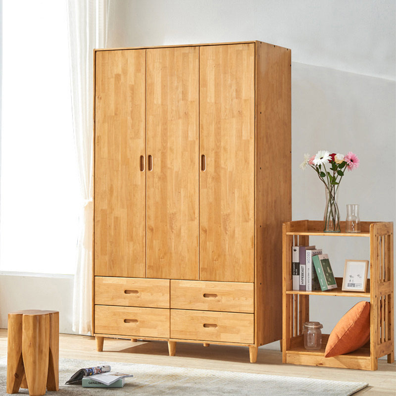 Full solid wood Japanese style wardrobe Berwood sub-bedroom furniture Nordic small family Type 23 doors Children's closet minimalist cupboards