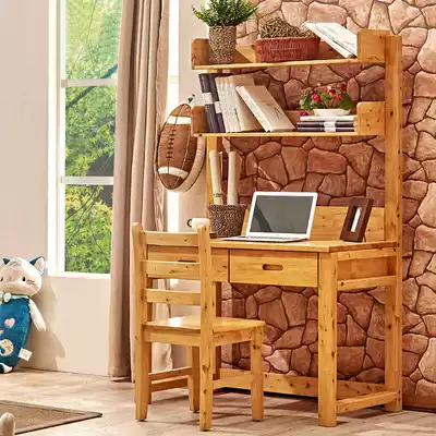 Cypress wood solid wood desk home desktop computer desk simple children's bedroom desk with bookshelf combination learning table