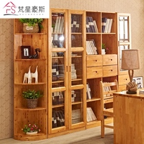  Cypress solid wood bookcase free combination Modern simple large bookcase bookcase shelf with glass door storage cabinet