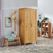 Full solid wood Berwood wardrobe Nordic modern minimalist Two-door bedroom furniture flat door open door Home assembly big closet