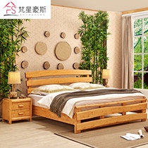  Cypress full solid wood bed 1 8 meters 1 5 storage high box double bed Modern Chinese log bedroom furniture wedding bed