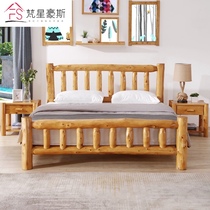  All solid wood bed Log furniture Cypress net red bed and breakfast bed Simple original ecological double modern Chinese hard board bed