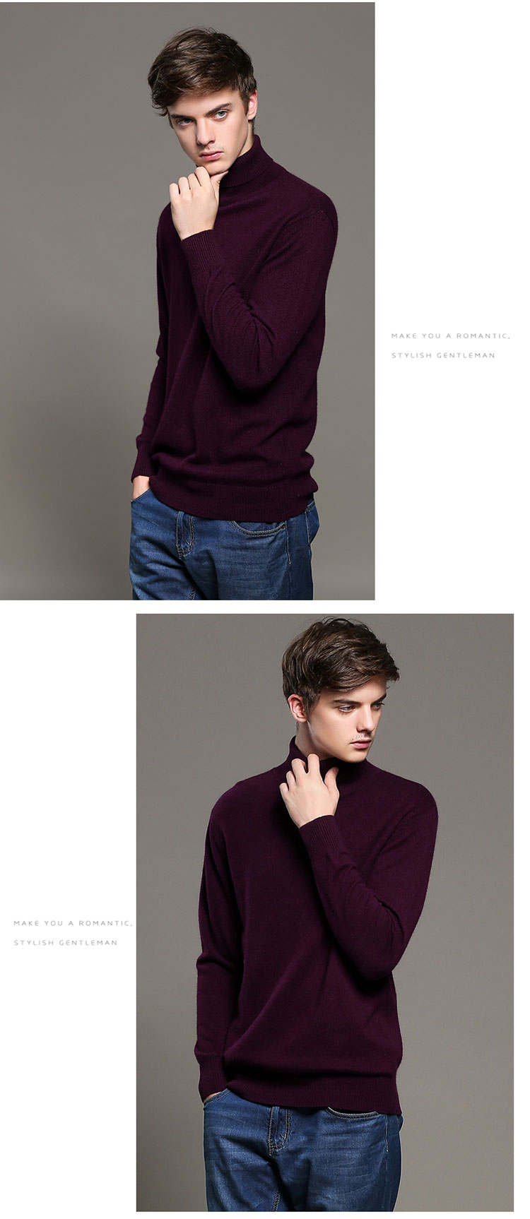18 nam 100 áo len cashmere nguyên chất mùa thu và mùa đông của cổ áo cao đan dày đan áo len kích thước lớn áo len rộng áo hoodie cặp