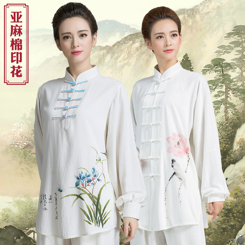 Ancient rhyming Chinese linen cotton short sleeves new upscale cotton numb Tai Chi suit women in summer breathable practice with female Chinese wind