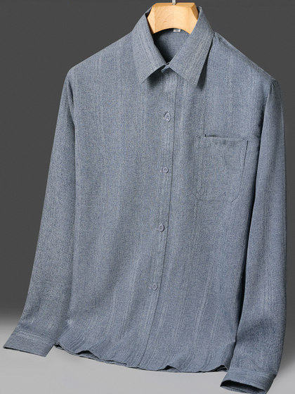 春秋季爸爸长袖衬衫中老年人男爷爷夏装上衣衬衣棉麻薄款60-70-80