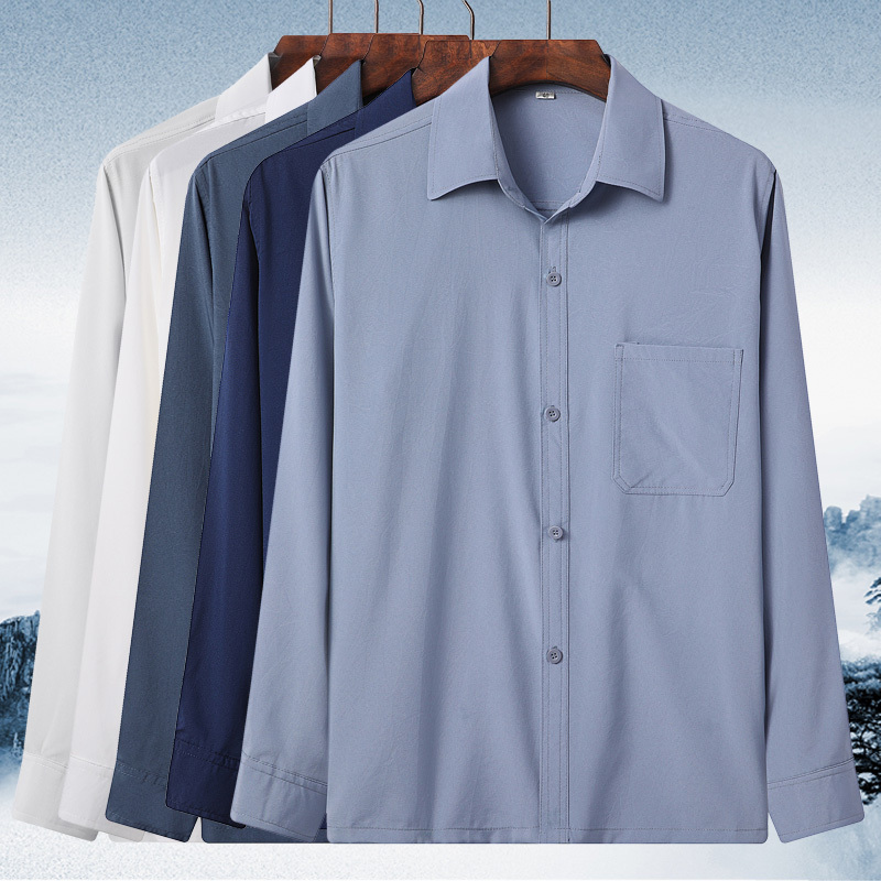 Spring and Autumn Long-Sleeve Shirts for Men, Suitable for Middle-Aged and Elderly Men, Grandpa Style, Summer Thin Shirts for 60-70 Year Olds