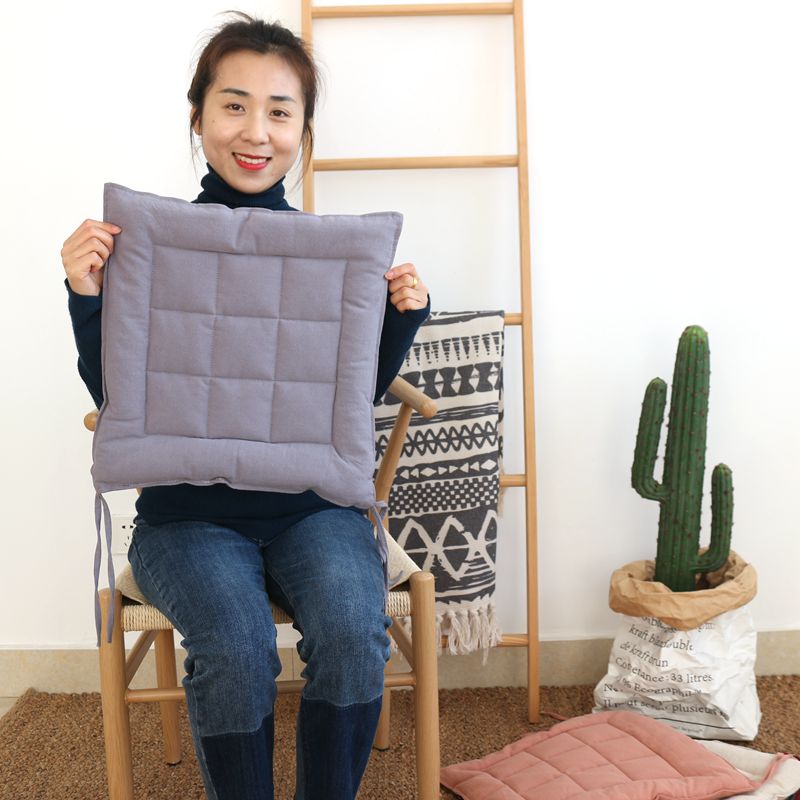 Japanese-style simple plain cotton fabric cushion Office student chair cushion Bay Window cushion Thin all-season universal