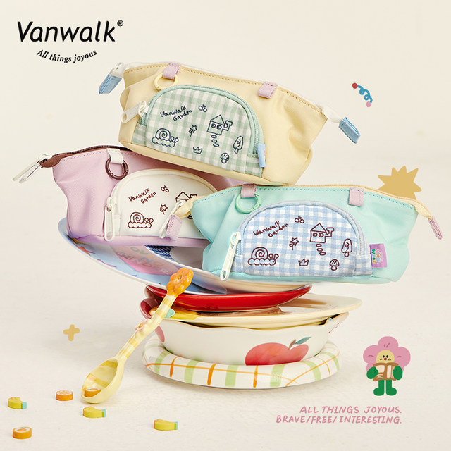 VANWALK ກະເປົ໋າເຄື່ອງຂຽນກາຕູນແບບເຮືອນທີ່ເຮັດດ້ວຍມືໃນສວນຂະຫນາດນ້ອຍຂອງເຄື່ອງຂຽນ American portable niche ຖົງເຄື່ອງຂຽນທີ່ສວຍງາມ