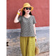 Small Town Moon/Shimu Mi original summer style 100% yarn-dyed linen plaid artistic versatile top T-shirt for women