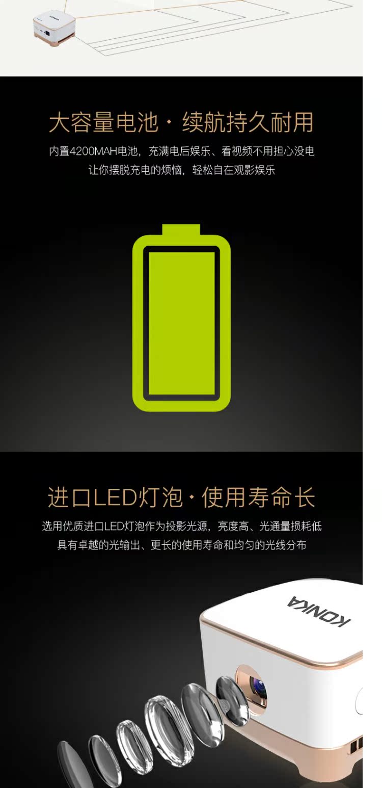 Máy chiếu Konka thông minh HD 3D gia đình WIFI micro máy chiếu HD kinh doanh điện thoại thông minh di động có màn hình