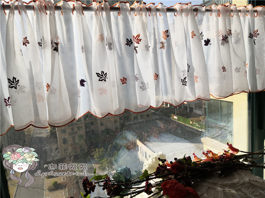 Special price feedback @ outlet Japanese machine embroidered small flower soft and beautiful yarn curtain decorative door curtain/coffee curtain/half curtain