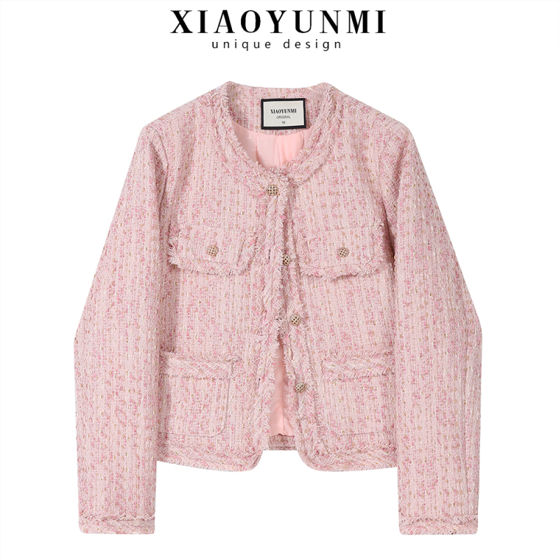 2026 Early Spring New Pink Tweed Jacket Women's Chic Top Coat Women's Spring and Autumn Style