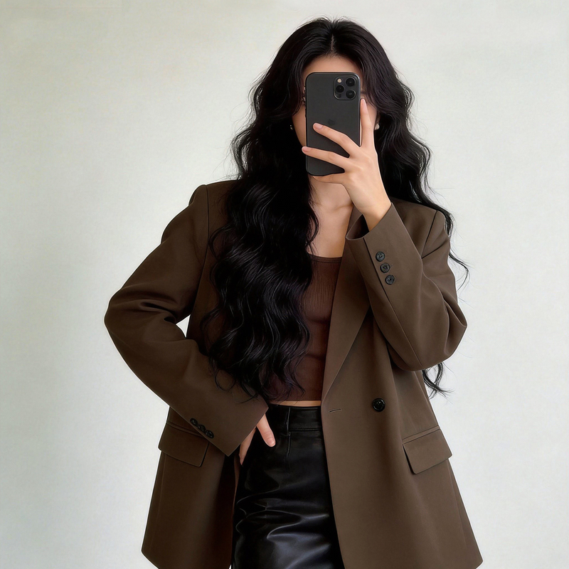 Spring Brown Coffee-Colored Blazer for Women 2026 New Style, Very Beautiful and Unique, Stylish Casual Jacket