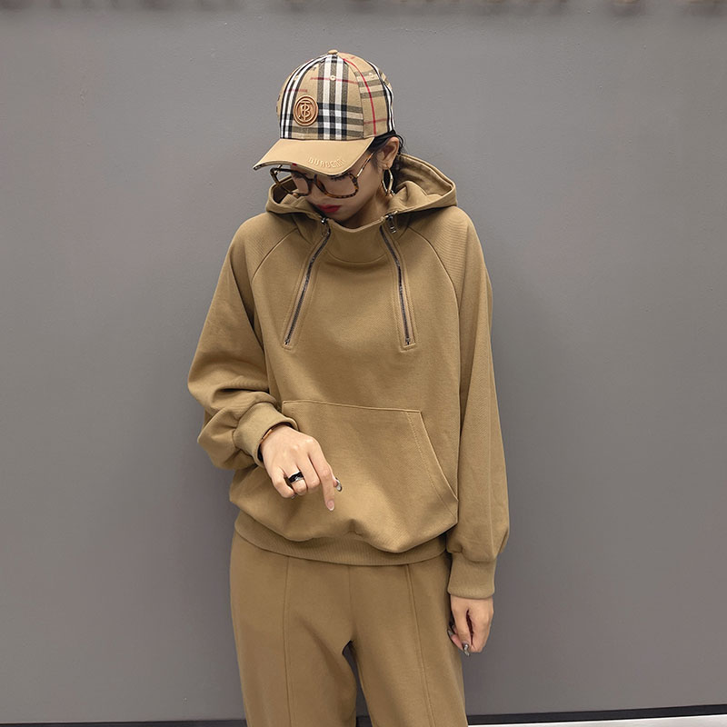 Milan Station Casual Thick Cotton Women 2022 Springtime New Products Han Edition Sports Fashion Semi-Laced Loose With Cap Blouses