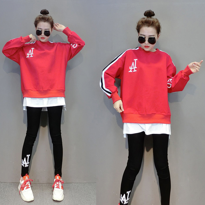 Sports suit female European cargo 2022 new age reduction casual fashion suit thick cotton T - piece Euro tide