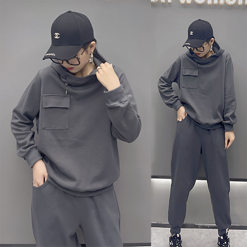 Women's sweatshirt 2022 Spring new suit with cap sports suit female boomers fashion little guy trendy foreign pie