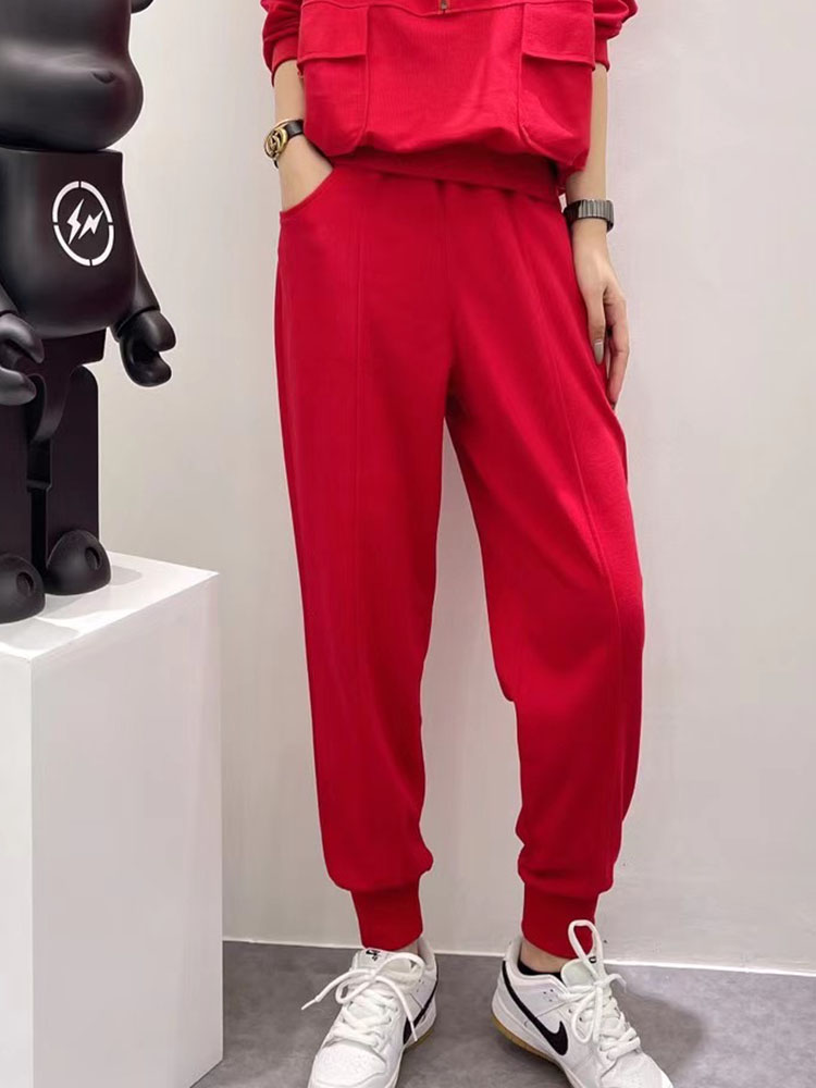 Casual pants women's high-quality cotton slim casual sports pants women's elastic waist close-up sanitary pants thin 2022 spring and autumn new style