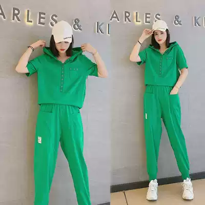 European summer 2021 new fat mm age age leisure sports suit sportswear two-piece fashion fashion brand