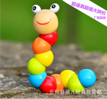 Wooden variety color caterpillar twister puzzle toy exercise baby finger flexibility