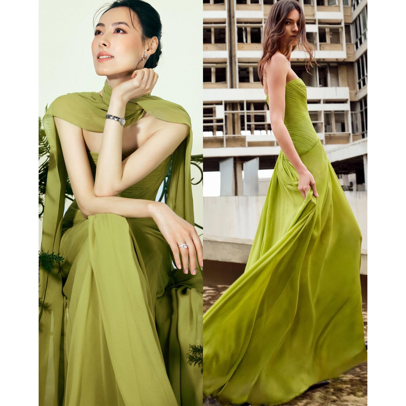 Liang Luoshi Celebrity-Inspired Dress, High-End Green Strapless Dress for Birthday, Annual Meeting, Host, Runway, Socialite Dress