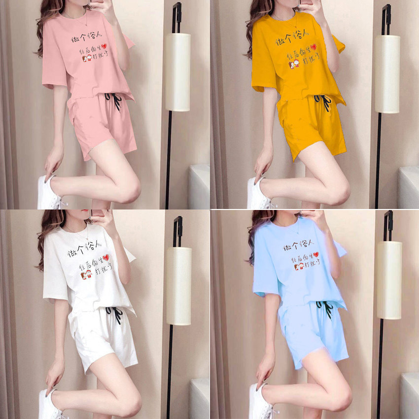 Шорты, спортивный костюм для отдыха, комплект, короткая летняя одежда, короткий рукав, для бега, сезон 2021 для девушки 