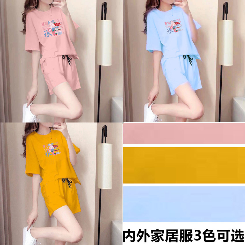 Шорты, спортивный костюм для отдыха, комплект, короткая летняя одежда, короткий рукав, для бега, сезон 2021 для девушки 