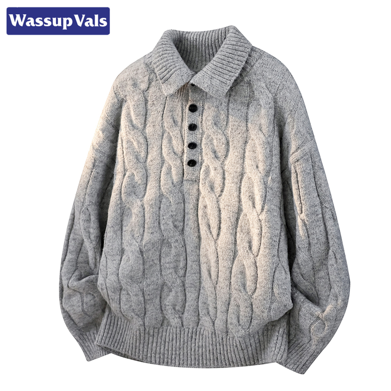 Wassup Vlas American Retro Twist Pattern Knitwear Men's New Autumn Style Loose Casual Versatile Sweater