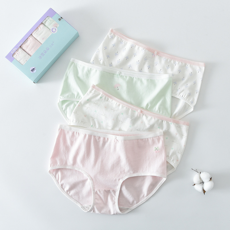 Snowflake Children's Underwear for Girls, Floral Shorts for Puberty, Middle and Older Children, Student Underwear, Girls' Briefs, Cotton