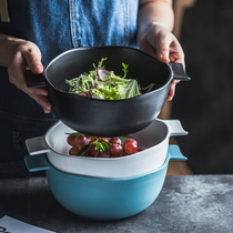 Nordic Cutlery Irregular Large Soup Bowl Matt Ceramic Salad Bowl Home Bowl Large double ear soup bowl Large dish basin