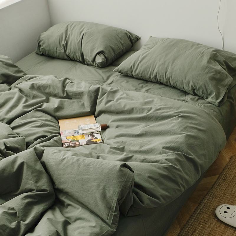 Washed cotton four pieces of jacket pure cotton full cotton 100 Nordic ins bed linen bed Bamboo Hat Dormitory Three Sets of bedding