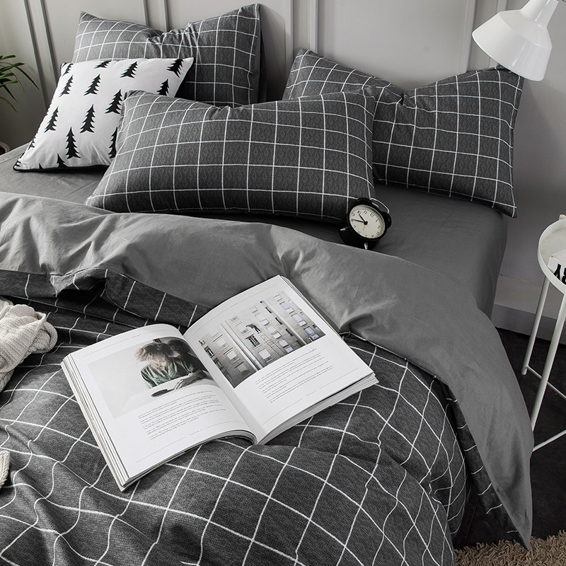 Nordic four-piece cotton cotton simple 100 winter sheets quilt cover bed hats dormitory three-piece bedding 4