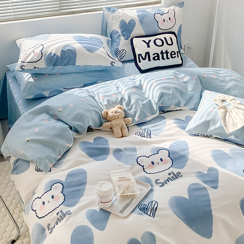 ins net red wind pure cotton four pieces style 100 full cotton children bed linen bed hat quilt cover three sets of bedding