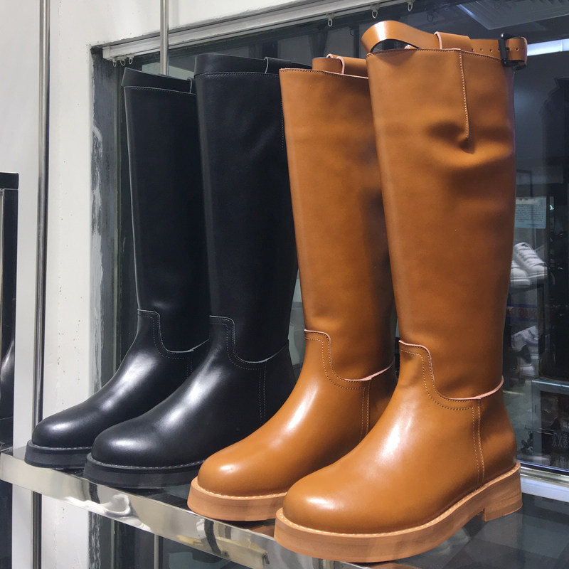 ann long cylinder riding boots female though kneecap 2021 winter plus suede black Inn wind rear laced leather high cylinder boots