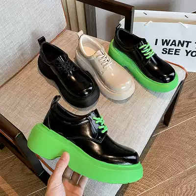 hwbv Martin boots female leather thick-soled inside muffin muffins short boots 2021 autumn and winter thin green short tube single boots