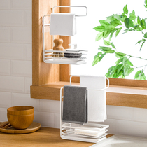 Kitchen supplies sponge drain rack rag rack towel rack household book non-perforated wall rack