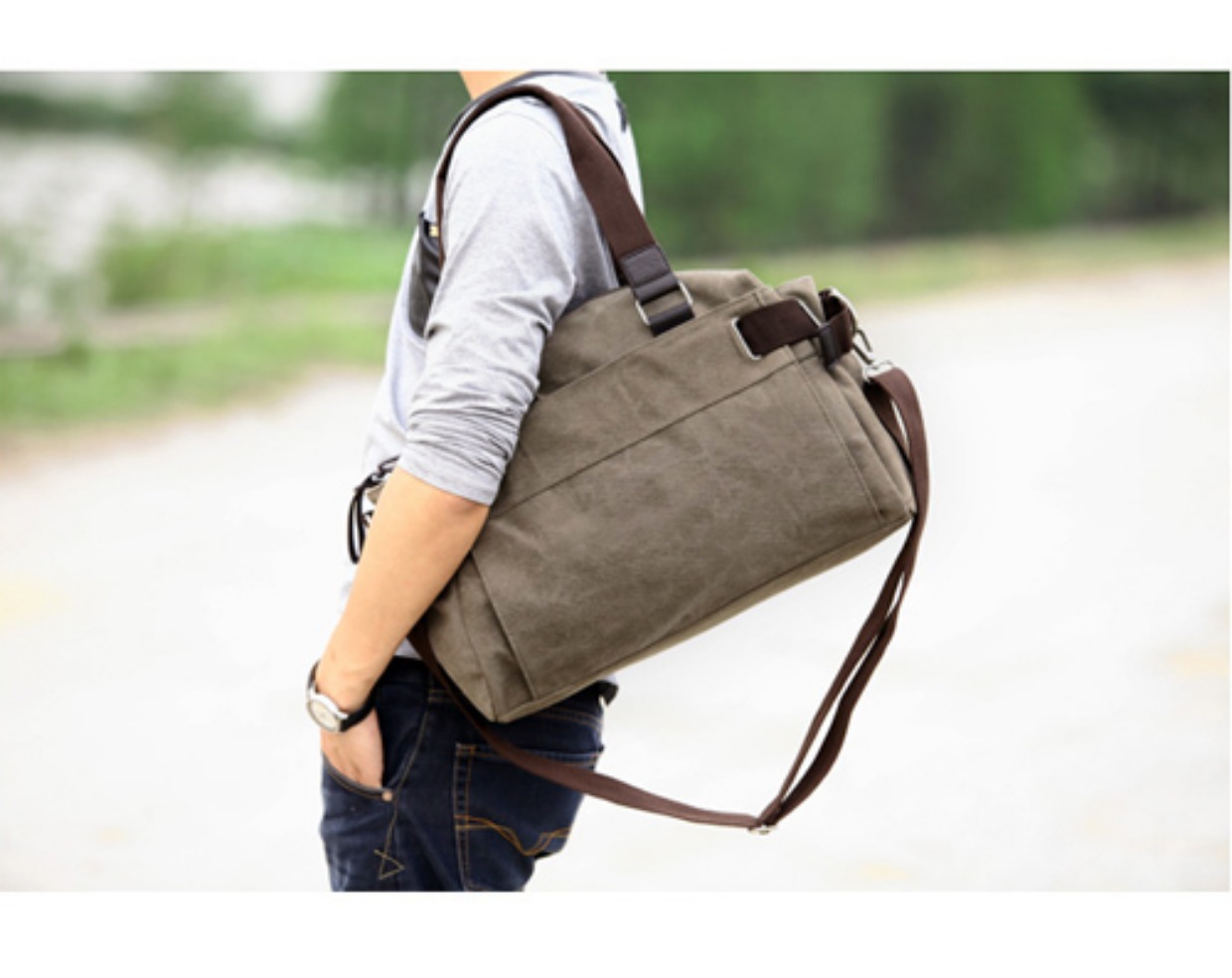 Xu hướng túi vải nam túi đeo vai Túi Messenger phiên bản Hàn Quốc của túi xách tay công suất lớn xách tay nam túi retro túi xách nữ đeo chéo