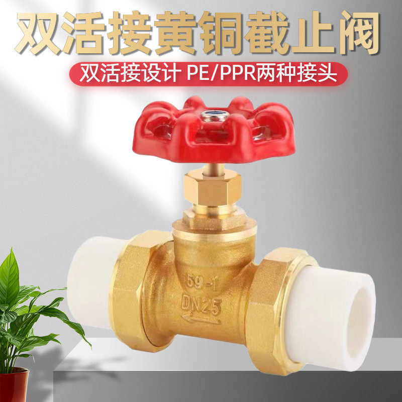 PPR double live connection copper stop valve PE copper cut door switch hot melt water pipe main valve 4 minutes 6 minutes PPR live connection valve