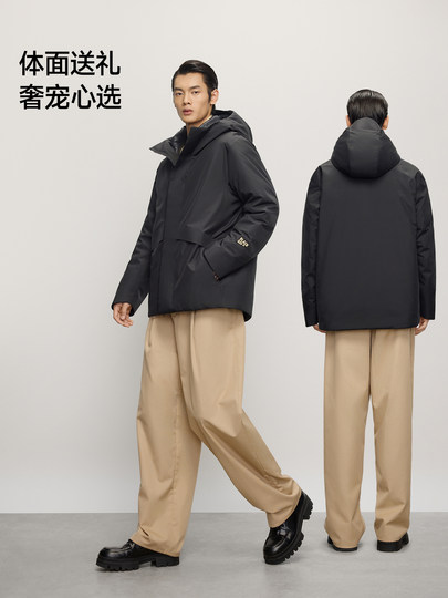 【高梵黑金鹅绒服】风衣壳5.0男户外2025年冬季5分连帽黑色外套