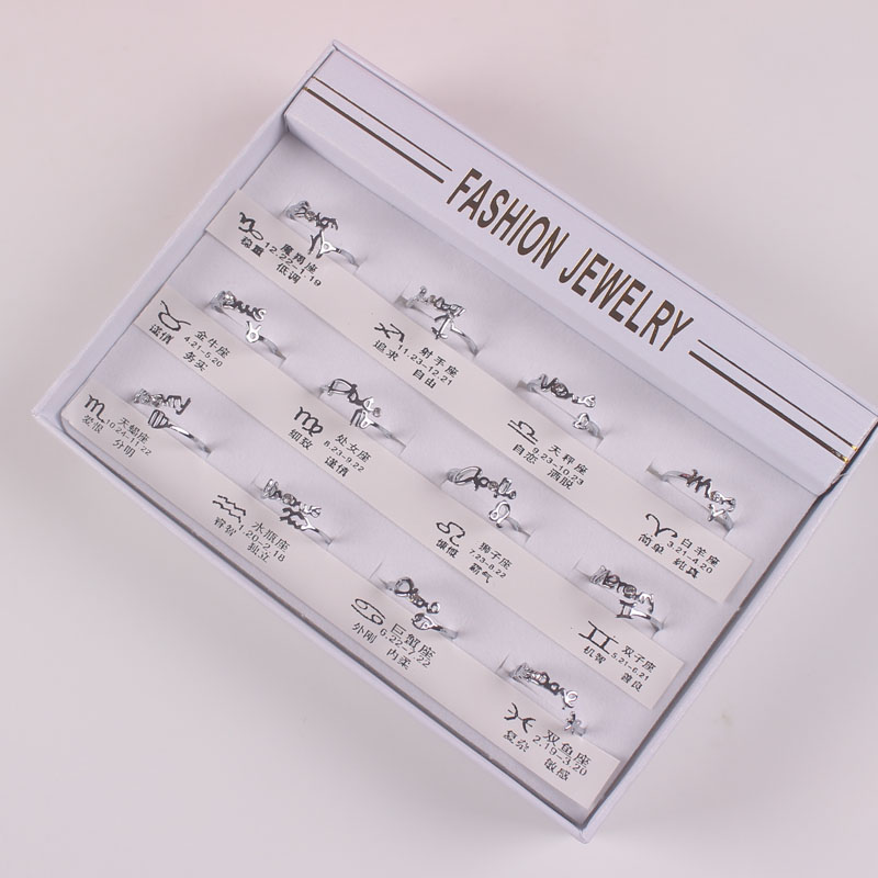 12 chòm sao, nhẫn tốt, 12 hộp, phiên bản Hàn Quốc, nhẫn đôi, nam và nữ, hipster, mở miệng nhẫn cưới vàng tây