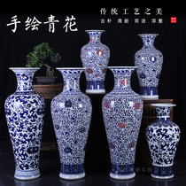 Jingdezhen ceramic ware hand painted imitation ancient green flower porcelain landing large vase living room pendulum piece Chinese style home decoration large number