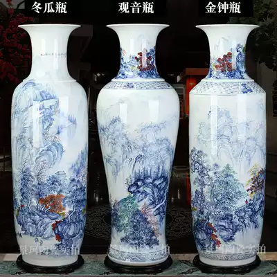 Jingdezhen hand-painted blue and white porcelain large vase Living room floor-to-ceiling ceramic ornaments Home decoration extra-large size high