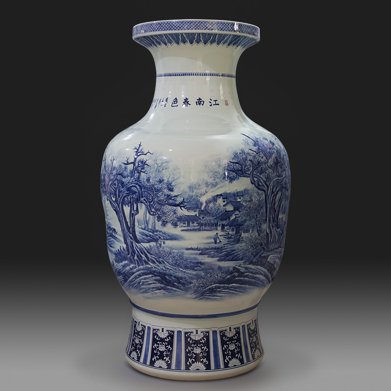 Jingdezhen ceramics hand-painted blue and white porcelain floor-to-ceiling large vase company hotel decoration high-end porcelain extra large bold