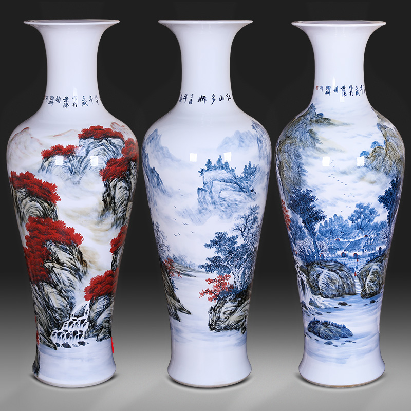 Jingdezhen ceramic hand-painted floor-to-ceiling large vase villa living room decoration company high-end gift porcelain large landscape