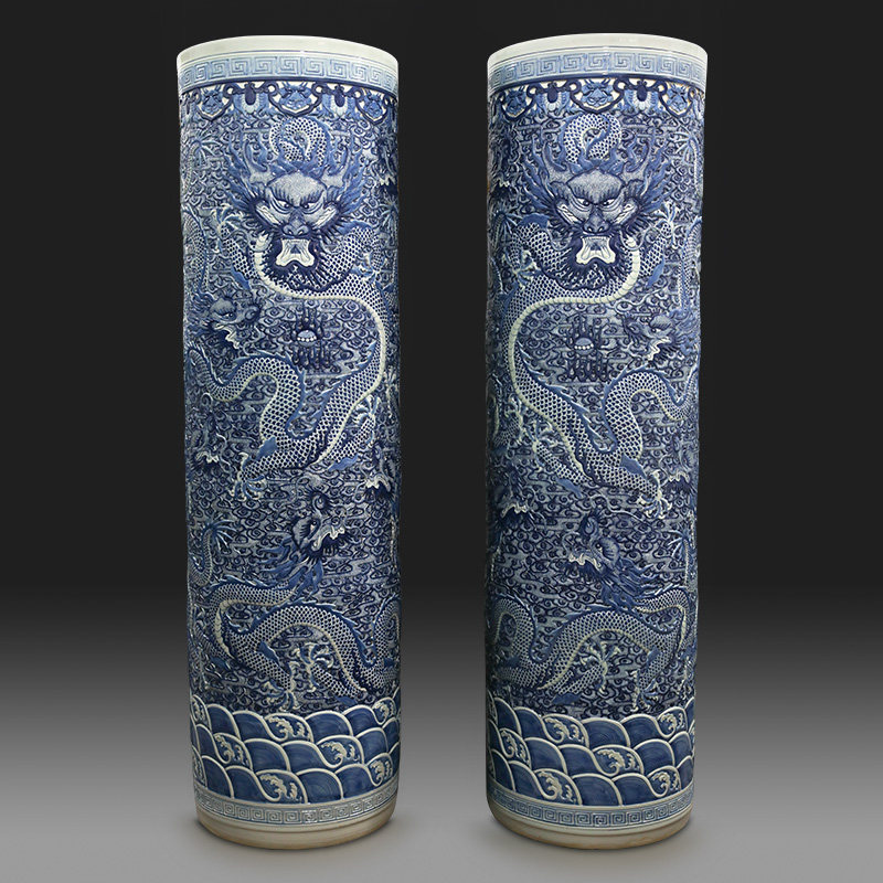 Jingdezhen Ceramic Ware Engraving Green Flowers Dragon Veins Landing Large Vase Company Opening Ceremony Hotel Lobby Big Swing Piece